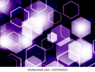 Bright abstract techno background with hexagons and glowing sparks.