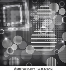 Bright abstract texture with circles and stripes, squares. Vector illustration of surface design for print and the web.