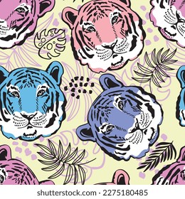Patter de tigre abstracto y brillante. Antecedentes dibujados a mano para niñas, para textiles, tés gráficos, ropa infantil. Fondo de escritorio para chicas adolescentes. Estilo de moda