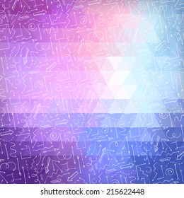 Bright abstract triangle background with white arrows. Geometric pattern. Retro design. Vector vintage illustration.