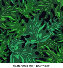 Bright abstract tropical leaves seamless pattern