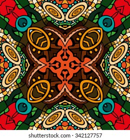 Bright abstract vector decorative floral colorful seamless pattern in ethnic style.