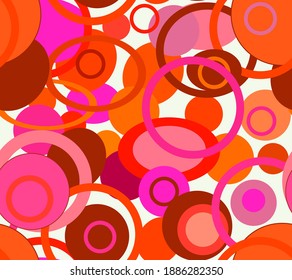 Bright abstract vector seamless pattern with red and purple circles, round figures and ellipses