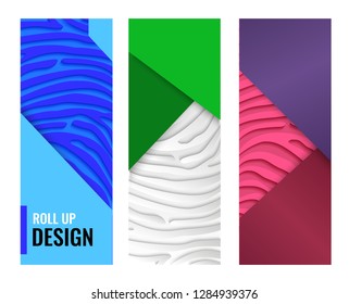 Bright abstract vertical background for roll up or banner with empty for text. Paper lines. Vector illustration.
