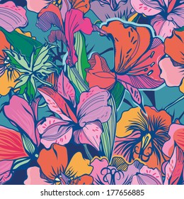 Bright Abstract Wallpaper Seamless Vintage Flower Pattern.
