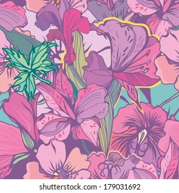 Bright Abstract wallpaper seamless vintage flower pattern.