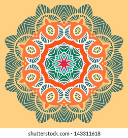 Bright abstract wallpaper in vector. Mandala style. Circle background with many details and geometry elements.