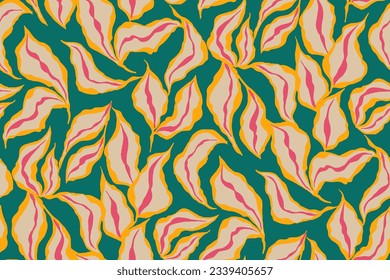 bright abstract wave leaves seamless pattern