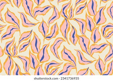 bright abstract wave leaves seamless pattern. Hand drawn. Not AI