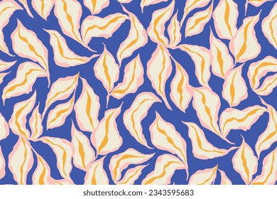 bright abstract wave leaves seamless pattern. Hand drawn. Not AI