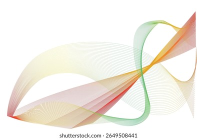 Bright abstract wave with overlapping curves in green, yellow, and red tones. Energetic and colorful design perfect for creative, tech, or eco-themed visuals