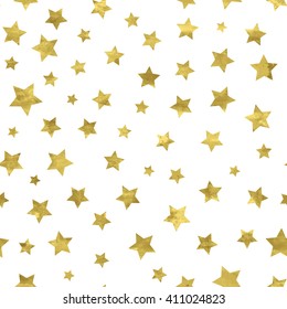 Bright abstract  white  modern seamless pattern with golden stars. Vector illustration for wrapping, website, invitation or other design.Shiny gold background. Texture of gold foil.  Festive banner.