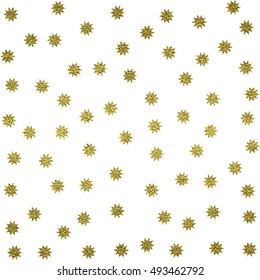Bright abstract white modern seamless pattern with golden stars. Vector illustration for wrapping, website, invitation or other design. Shiny gold background. Texture of gold foil. Festive banner.