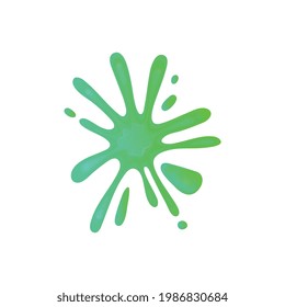 Bright acid green paint splatter with sticky glowing texture - abstract dynamic slime splash shape isolated on white background. Vector illustration of color blob.