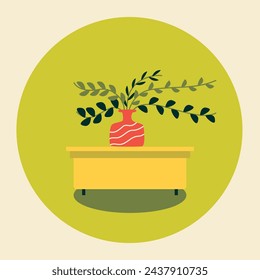 a bright acid vector illustration with a potted flower standing on a table