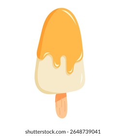 A bright, adorable illustration of a melting ice cream cone with an orange-yellow top and dripping effect.