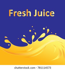 Bright advertising background with yellow juice on blue