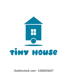 Bright advertising vector watercolor banner tiny house. Compact and comfortable place to live. Travel with your home. Cozy vehicle.Vector illustration in cartoon style.