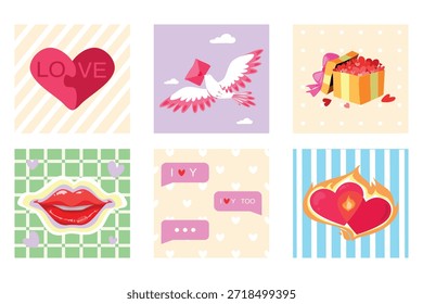 Bright Affectionate Image Collection, Vibrant Collage Of Lovethemed Stickers For Social Sharing