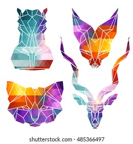 Bright african animal icons, vector icon set. Abstract triangular style