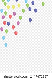 Bright Air Background Transparent Vector. Confetti Label Card. Red Ribbon. Multicolor Ballon. Helium Shiny Template.