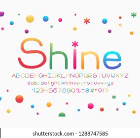 Bright Alphabet with gradient colors. Vector Letters, numbers and punctuation marks
