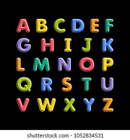 Bright alphabet on a black background. Vector illustration.