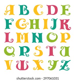 Bright alphabet set in vector. Alphabet can be used for scrap booking, posters, school projects. Capital letters isolated. Education for children, preschool, cute, poster.