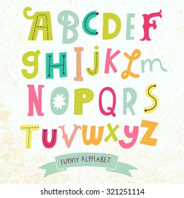 Bright alphabet set in vector. Stylish letters in different popular colors. Cartoon abs icons