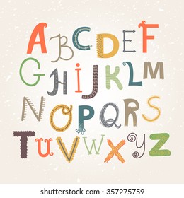 Bright alphabet set in vector. Stylish letters in different modern colors. Cartoon abs icons