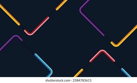 Bright angular neon lines in blue, red, yellow, and purple form an abstract geometric futuristic pattern.