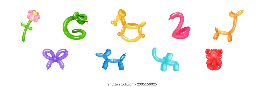 Bright Animal Figures Made of Balloon Vector Set