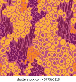 Bright animal Print pattern nature colour leo spots orange brown. Vector animals ornament seamless background.