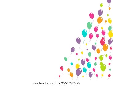 Bright Anniversary Baloon Vector  White Background. Holiday Ballon Backdrop. Color Realistic Pattern. Pink and Blue Party Inflatable Ball Illustration.