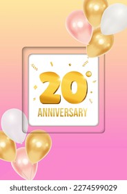 Bright anniversary celebration flyer poster with balloons and golden numbers vector 20