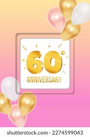 Bright anniversary celebration flyer poster with balloons and golden numbers vector 60