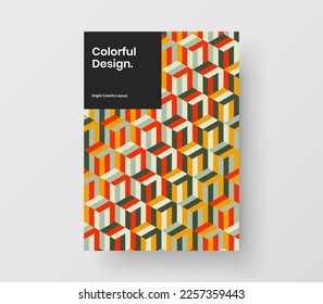 Bright annual report A4 design vector template. Original geometric tiles handbill illustration.
