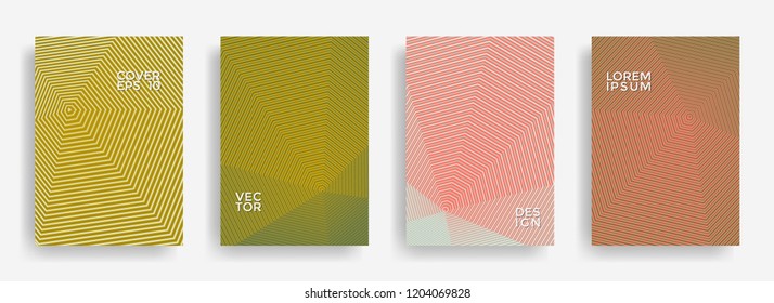 Bright annual report design vector collection. Halftone stripes texture cover page layout templates set. Report covers geometric design, business brochure pages corporate templates.