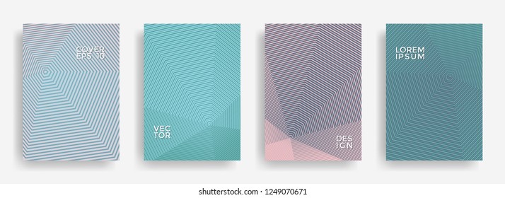 Bright annual report design vector collection. Halftone grid texture cover page layout templates set. Report covers geometric design, business booklet pages corporate templates.