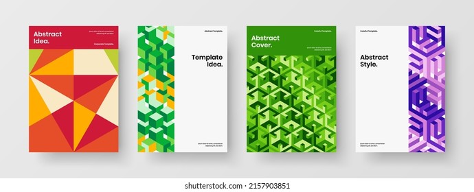 Bright annual report design vector layout bundle. Creative mosaic tiles corporate identity illustration set.
