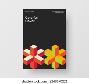 Bright annual report design vector template. Amazing geometric shapes handbill layout.