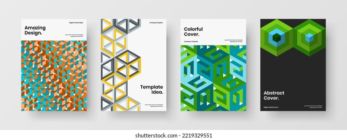 Bright annual report vector design layout bundle. Original mosaic shapes presentation illustration composition.