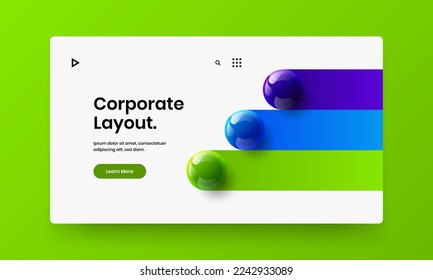 Bright annual report vector design concept. Premium 3D spheres journal cover template.
