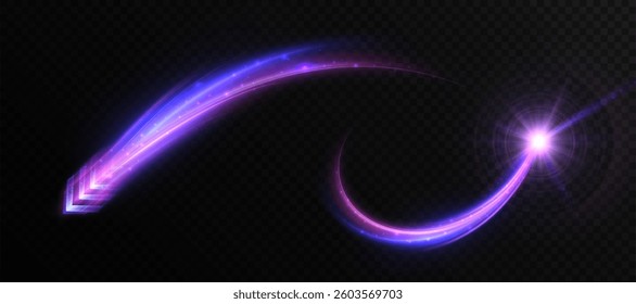Bright appearance of neon light trace of arrow with movement of lines and glow. Futuristic design.