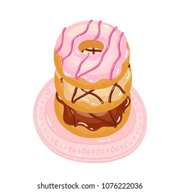 
Bright appetizing donuts with glaze and sprinkling on a plate