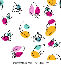 Helles Apricot- und Zitronenvektor weißes Nahtloses Muster. Zeichnen von Fruchtdesign. Farbzitrus und Blueberry Adorable Tapete.