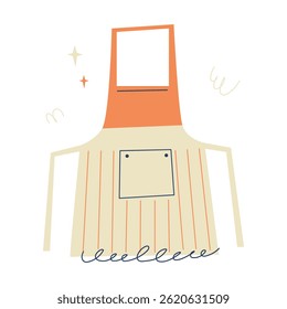 Bright apron with pocket and orange top. Fun vector illustration of kitchen wear for food prep, chefs, or home cooking visuals. Hand drawn minimal design on white background