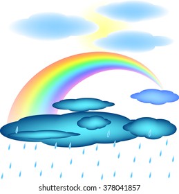 Bright arched rainbow with clouds realistic vector illustration