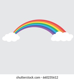 Bright arched rainbow with clouds realistic vector illustration on transparent background