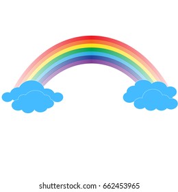 Bright arched rainbow with clouds realistic vector illustration on transparent background